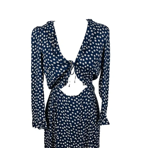 Reformation Heidi Navy And White Floral Midi Dress. - Picture 4 of 12